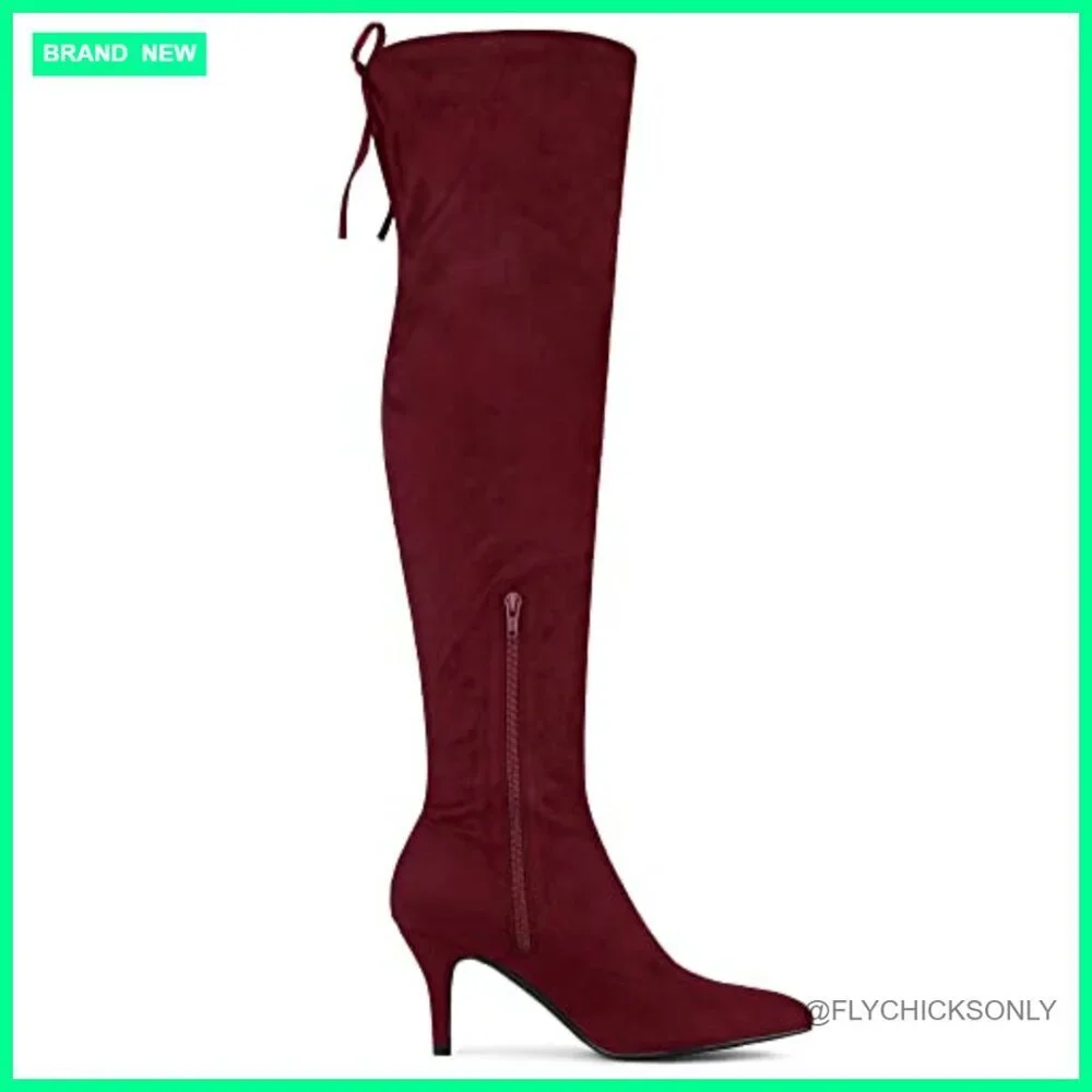Faux Suede Over the Knee Boots with Chunky Block Heel and Side Zipper